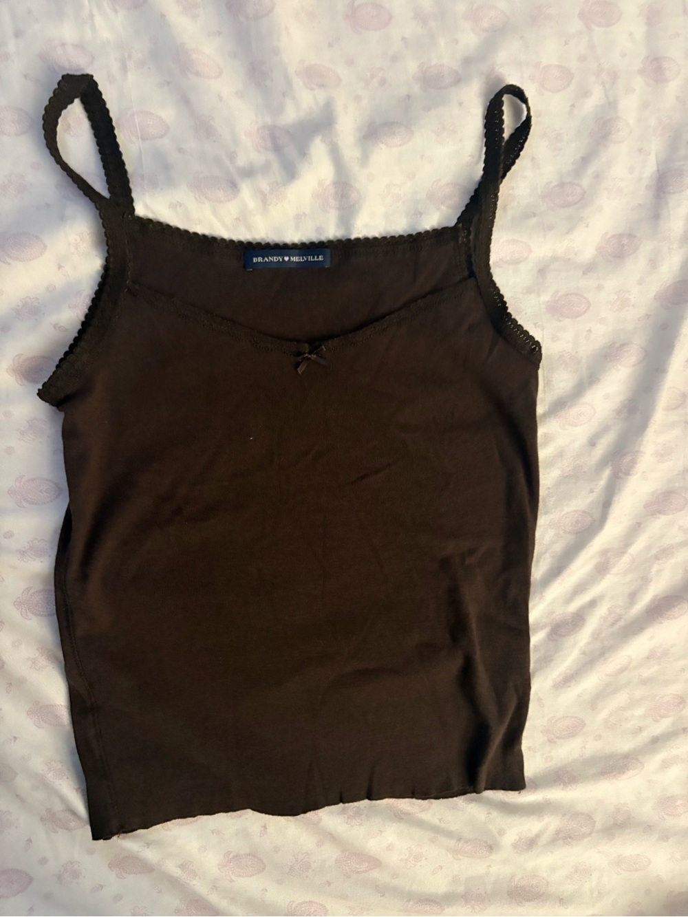 Brandy Melville dark brown lace-trim cami